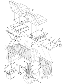 Seats, Battery And Fuel Tank Diagram and Parts List for 46G 4X4-1I019G-Before-37AKD710 Cub Cadet Lawn Tractor Accessories